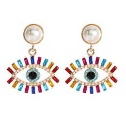 Stud Luxury Studs Blue Evil Eyes Drop Earrings For Women Girls Gift Fashion Acrylic Crystal Rhinestone Pearl Statement Dangles Weddin Dhlge