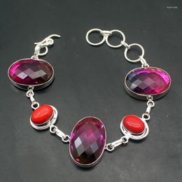 Link Bracelets Hermosa Trendy Unique Dichroic Glass Red Coral For Women 9 Inch A782