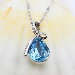 Pendant Necklaces 2024 Fashion Promotion Sale Silver Plated Angel Tears Water Drop Crystal Necklace Wholesale