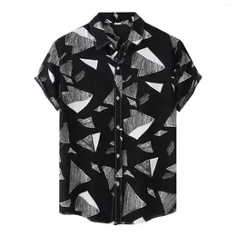 Men's Polos Casual Geometric Printed Shirt Short Sleeve Single Breasted Turn-down Collar Male Chemise Homme Camisas De Hombre