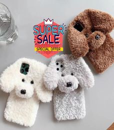 Lovely Fluffy Plush Brown Dog Warm Phone Cases For iPhone 12 11 Pro Max 6 6S 7 8 Plus X XS XR Xs Max Cases Soft Fundas Coque5531474