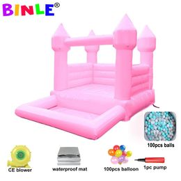 wholesale Pastel Mini Toddler Wedding Bounce House Inflatable White Pink Bouncy Castle With Soft Play Ball Pit Pool Jumper For Kids Party 4x4m (13.2x13.2ft) full PVC