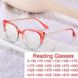 Sunglasses Fashion Designer Anti Blue Light Women Reading Glasses Metal Cat Eye Brand Gradient Color Frame Presbyopia Eyeglasses Plus