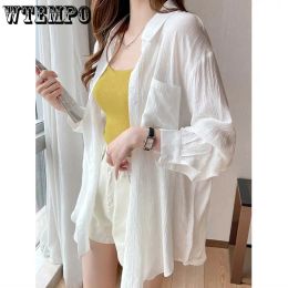 Shirt WTEMPO Ice Silk White Sunscreen Shirt Women's Long Sleeve Summer New Versatile Cardigans Fashion Casual Solid Thin Button Coats