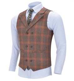 Men's Business Navy Vest Wool Plaid Slim Fit Single-breasted Cotton Suit Vest Waistcoat For Wedding Formal Vest