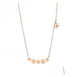 Pendant Necklaces High Quality Titanium Steel Flower Pendant Necklace For Women Girls Adjustable Sanding Link Chain Lovely Rose Gold J Dhcd0