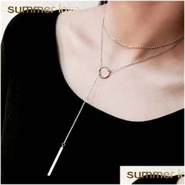 Pendant Necklaces Fashion Sliver Colour Round Tassel Necklace For Women Temperament Adjustable Pendant Sweater Long Elegant J Dhgarden Dhqie