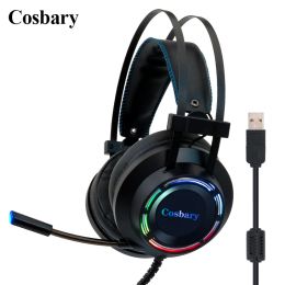 Headphone/Headset Cosbary 7.1 Surround Gaming Headset 50mm Wired USB Headphone with Microphone Colourful LED for PC Computer Laptop Windows 7/8/10