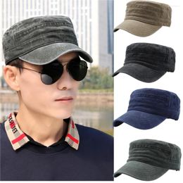 Berets Vintage Peaked Cap Classic Thicker Denim Sun Hat Unisex Fashion Military Flat Hats Deep Colour Top Older Man Washed Caps