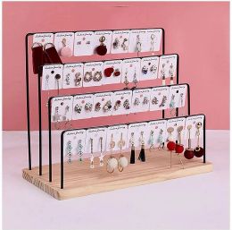 Stud jewelry display stand Creative wooden base earrings stud stand necklace organizer rack for market selling (with cards)