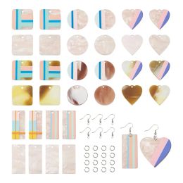 kits Cellulose Acetate Resin Charms Two Tone Square Heart Dangle Earring Pendants with Jump Rings for DIY Jewellery Making Supplies Kit