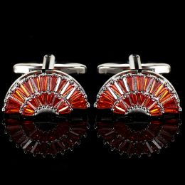 Links Fan Shape Crystal Zircon Cufflinks For Mens Vintage Shirts Cuffs Buttons French Business Mens Cufflinks Jewellery Party Man Gift