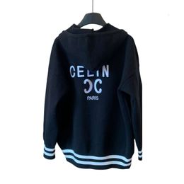Celinnes Designer Sweater Luxury Fashion For Women Sweaters Triomphe Autumn/Winter Heavy Industry Letter Embroidered Knitted Hooded Coat