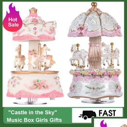 Decorative Objects Figurines Led Carousel Music Box Merry-Go-Round Rotating Horse Toy Child Baby Gifts Artware Christmas Home Deco Dhdl8