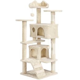 Scratchers BOUSSACS 54.5"H Cat Tree Tower Multilevel Kitten Tree 2 Condos & 2 Fur Balls & 3 Scratching Posts ,cat Tree House