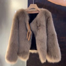 Fur 2023 New Autumn Winter Faux Fur Coat Women's Korean Fashion Long Sleeve Loose Fake Fox Hair Thickened Ladies Jacket Outerwear