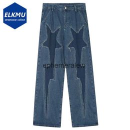 Men's Jeans Lightning Splicing Baggy Jeans Men Black Blue Vintage Loose Cargo Jeans Streetwear Hip Hop Harajuku Jeans TrousersH24222