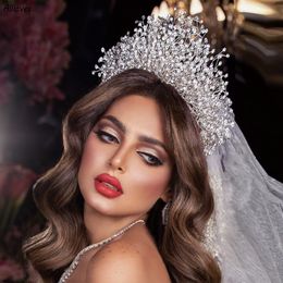Luxury Dubai Arabic Bridal Headpieces Crowns Sparkly Rhinestone Brides Wedding Hair Accessories Hair Band Women Tiara Queen Prom Jewelry AL7805
