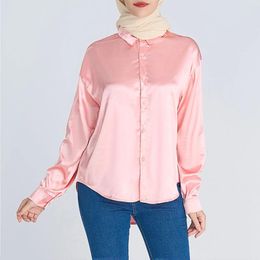 Women's Blouses Women Casual Stain Blouse Solid Colour Long Sleeved Button Down Basic Cardigan Light Weight Comfortable Shirt 2024 Autumn