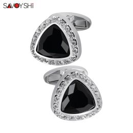 Links SAVOYSHI Luxury Black Zircon Cufflinks For Mens Shirt High Quality Rhinestones Cuff links Wedding Gift Free Engraving Name