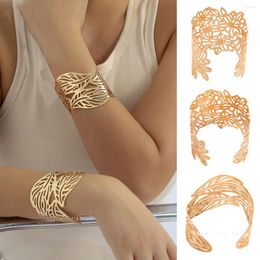 Bangle Trendy Hollow Wide Leaf Flower Shape Opening Gold Color Big For Women Jewelry Fashion Punk Ladies