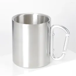 Mugs 150pcs/Lot 300ml Hiking Mug Coffee Tumbler Carabiner Water Cup 10oz Camping Glass Stainless Steel 2 Wall No Vacuum Portable