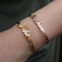 Bangles Custom Name Bracelets for Women Trendy Stainless Steel 18k Gold Plated Bangles Customised Personalised Jewellery Birthday Gifts