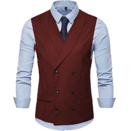 Men'S Formal Vest Gothic Clothing Gilet Suit Male Wedding Dress Double Breasted Male Jacket Boyfriend Suit For Wedding