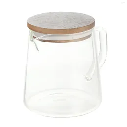 Dinnerware Sets Glass Coffee Pot Transparent Kettle Tea With Cover Teapot Wood Lid Home Supplies Refrigerator