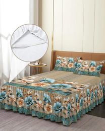 Bed Skirt Flowers Tulips Elastic Fitted Bedspread With Pillowcases Protector Mattress Cover Bedding Set Sheet