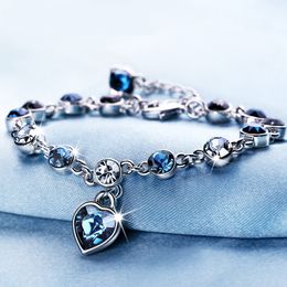 Heart Crystal Bracelet Designer Jewelry chain Love Diamond Womean Girls bracelets blue crystal charm bracelet Fashion Jewelry gift
