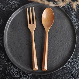 Dinnerware Sets Creative Natural Wooden Spoon Set Portable Eco-friendly Fork Tableware Cutlery Travel Suit Simple Kitchen Tools