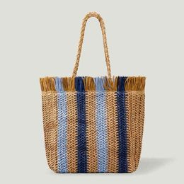 Casual Tassel Striped Large Capacity Straw Bag Paper Woven Women Shoulder Bags Rattan Handbags Summer Beach Big Tote Purses 2022 G265K