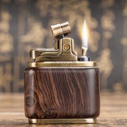 Lighters Retro Kerosene Lighter Oil Gasoline Wood Metal Lighter Grinding Wheel Brass Core Cigarette Lighter Gadget Collection Gift YQ240221