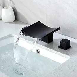 Bathroom Sink Faucets Top Quality Brass Waterfall Faucet 3 Holes 2 Handles Widespread Cold Water Tap Matte Black