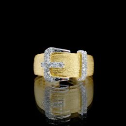 Rings Solid 925 Silver Fabric Element CZ Paved Buckle Ring 18K Gold Tone Minimalist Wedding Bridal Rings C11R1S25898