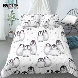 Set Home Living Luxury 3D Penguin Print 2/3Pcs Comfortable Duvet Cover PillowCase Bedding Sets Queen and King AU/EU/US Size Sheer Curtains