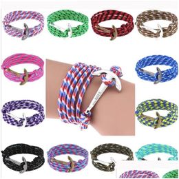 Charm Bracelets Mtilayer Wrap Charm Bracelets For Men Anchor Buckle Braided Rope Vintage Gold Sier Color Mti Layer Fashion Women Gift Dhiuh