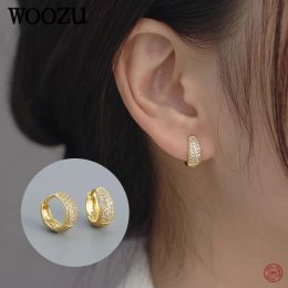 Earrings WOOZU 925 Sterling Silver Fashion Punk Luxury Pave Zircon Huggie Hoop Earrings for Women Men Party Goth Jewellery Accessories 2022