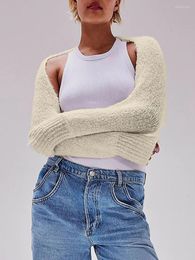 Women's Knits Doury Women Autumn Winter Short Knitwear Long Sleeve Solid Colour Open Front Knit Shrug Crop Cardigan Tops