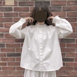 Women's Blouses Kawaii Shirt Harajuku Japanese Korean Style White Lolita Ruffle Tops Loose Sweet Soft Girl Long Sleeve Cute