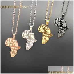 Pendant Necklaces 4 Colour Africa Map Pendant Necklace For Women Men Fashion Hip Hop Stainless Steel Chain Jewellery Wholesale Drop Deliv Dhlr3