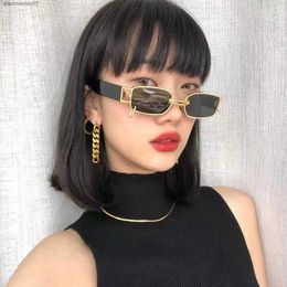 Sunglasses Retro black square sunglasses for womens luxury brand small rectangular sunglasses for womens gradient transparent lenses Oculos De SolL2404