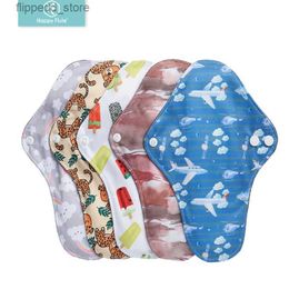 Feminine Hygiene Happyflute 5pcs/set Absorbent Menstrual Pads Washable Sanitary Napkin Menstrual Ecological Cloth Pads With Fashion Prints M Size Q240222