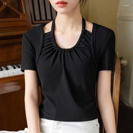 Women's T Shirts HIgh Quality 2024 Women Tops Pure Color Halter Spring Summer T- Shirt Female Clothing Sexy Crop Top Clothes Blouse Y2k Girl