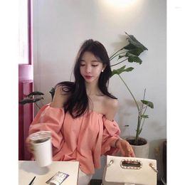 Women's Blouses Korean Fashion Off The Shoulder Bubble Sleeve Shirt For Spring Irregular Solid Colour Pleated Bra Doll Shirts