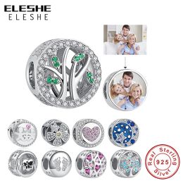 Beads ELESHE Personalised Custom Photo Charm 925 Sterling Silver Tree Of Life with CZ Bead Fit Original Charm Bracelet Jewellery Making