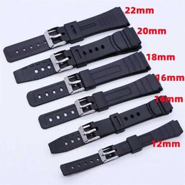 Other Watches Universal rubber strap 12mm 14mm 16mm 18mm 20mm 22mm waterproof silicone black strap for womens replacement sports bracelet J240222