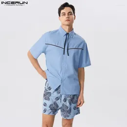 Men's Tracksuits INCERUN 2024 American Style Stylish Printing Sets Short Sleeved Shirts Shorts Leisure Holiday Male Suit 2 Pieces S-5XL