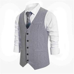 2023 Autumn New Men'S Business Casual Fashion Stripe Single Breasted Vest Men'S Suit Classic Design Slim Fit Vintage